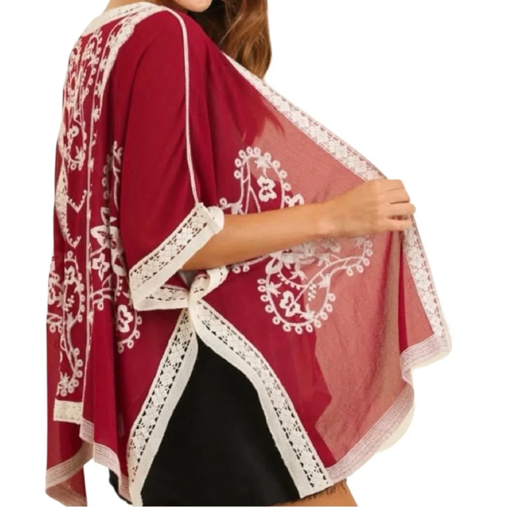 Etched Cranberry Embroidered Cardigan, Size S/M New - Picture 4 of 5